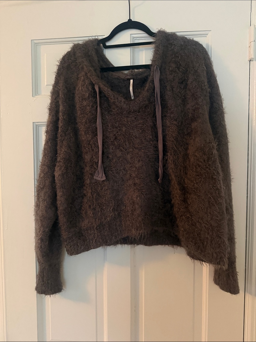 Free People Fuzzy Brown Hooded Pullover Sweater